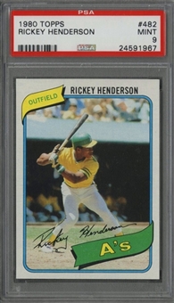 1980 Topps #482 Rickey Henderson Rookie Card - PSA MINT 9
